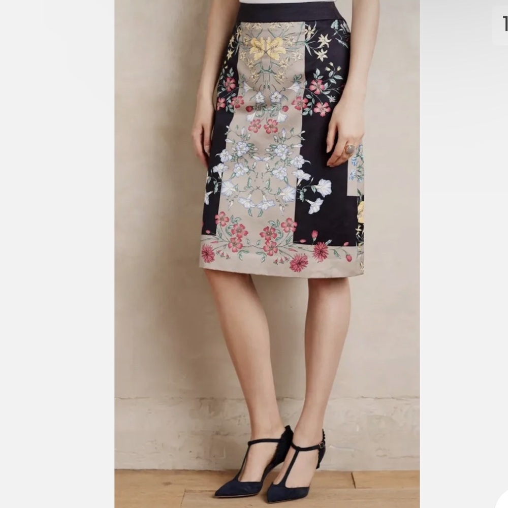 Anthropologie Moulinette Soeurs Safi Womens Floral Shiny A Line Skirt Cocktail 6